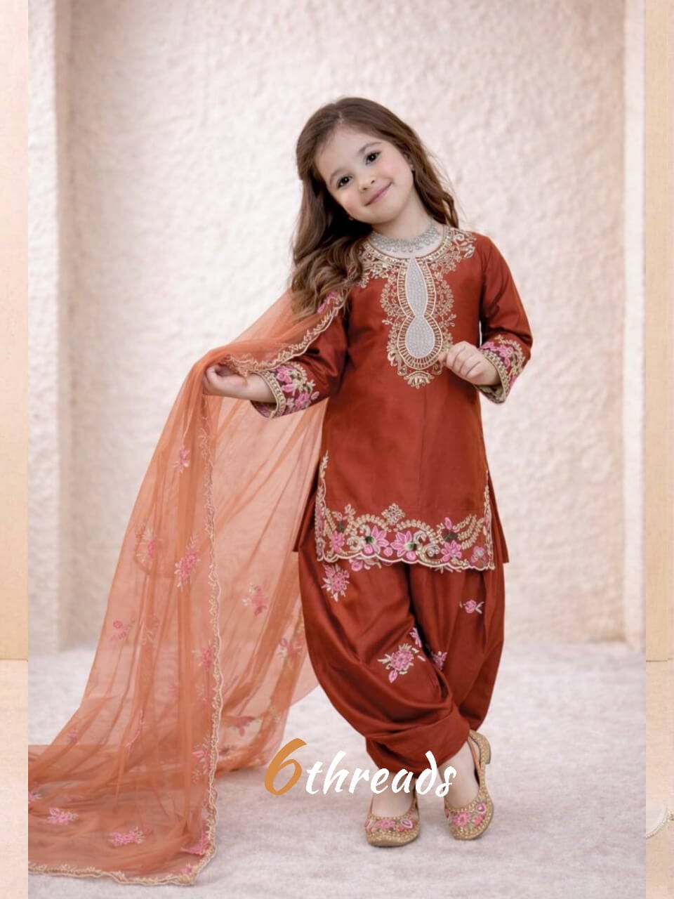 Designer Sequence Embroidery Crepe Suit Set for Kids