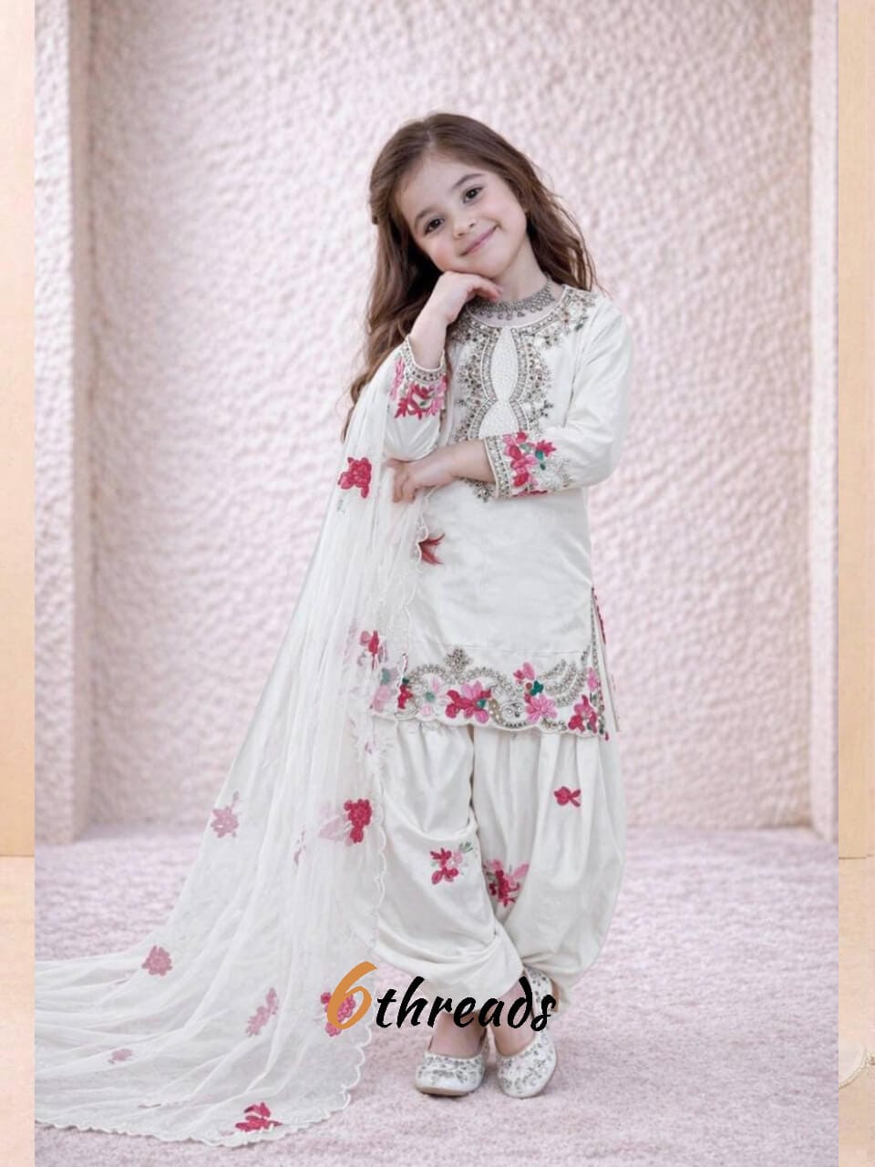 Designer Sequence Embroidery Crepe Suit Set for Kids