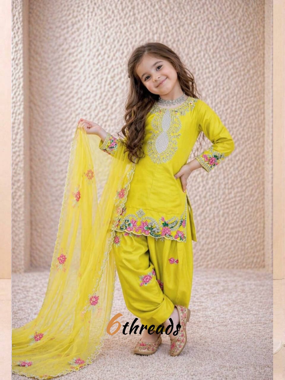 Designer Sequence Embroidery Crepe Suit Set for Kids