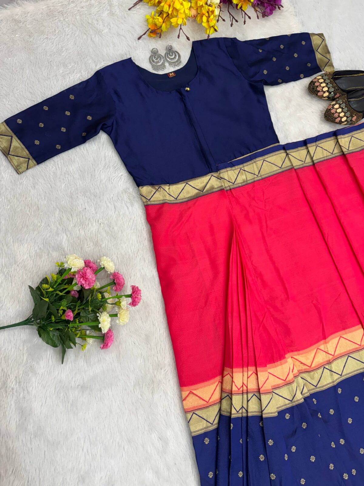 Dual-Tone Mysore Silk Saree Gown