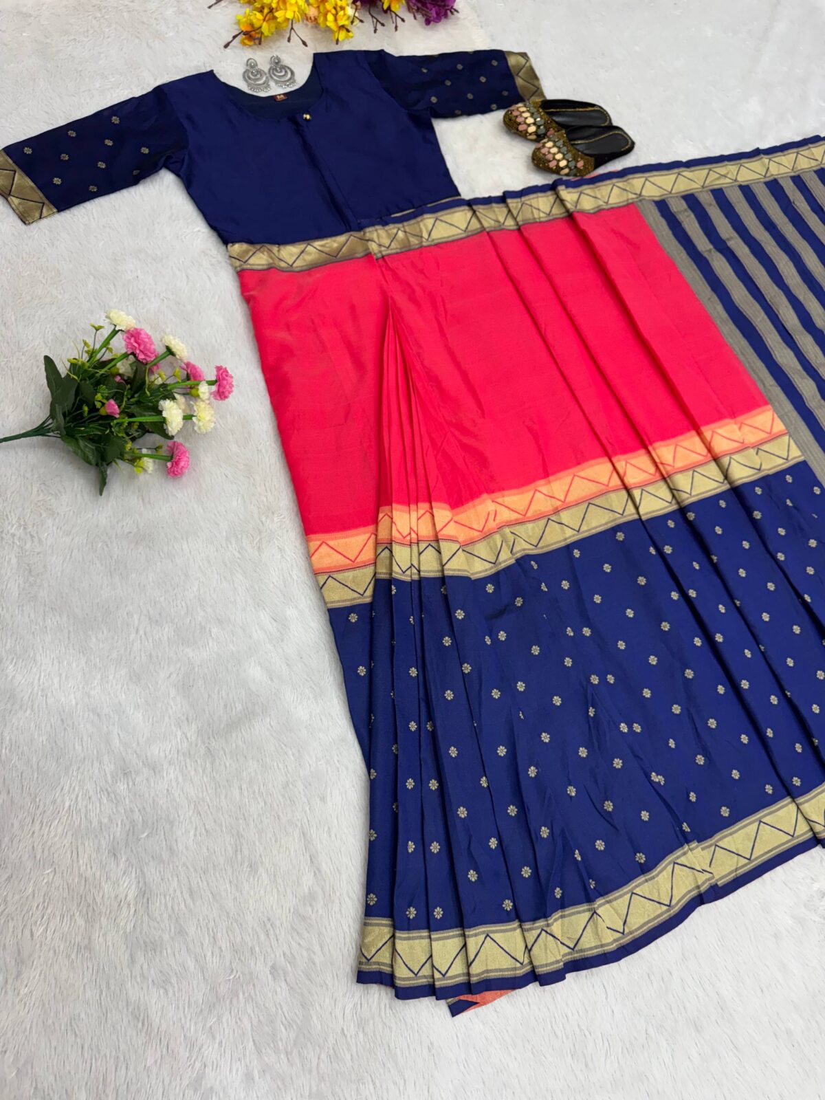 Dual-Tone Mysore Silk Saree Gown