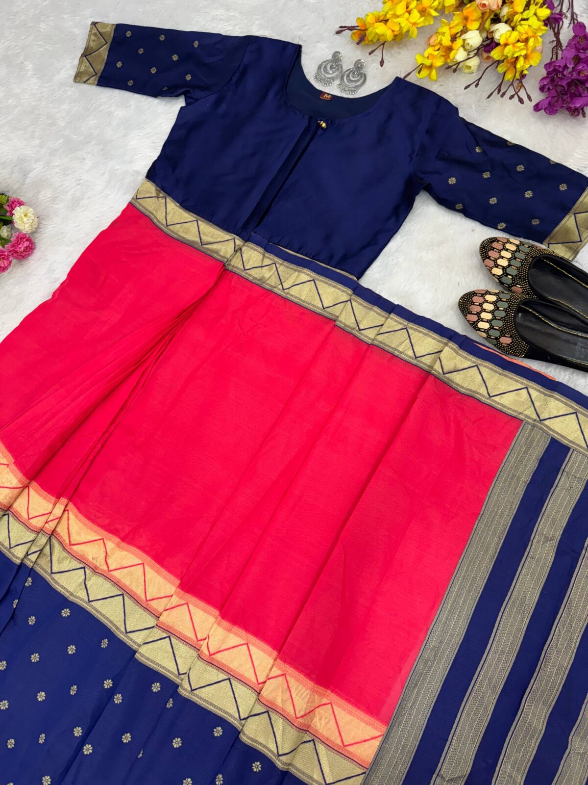 Dual-Tone Mysore Silk Saree Gown