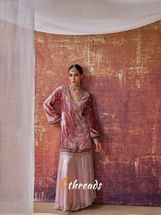Premium Velvet Top & Fandy Crushed Silk Lehenga Palazzo Set with Sequence Embroidery