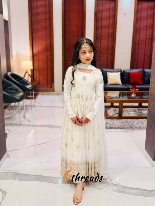 Elegant Off-White Vichitra Silk Gown Set