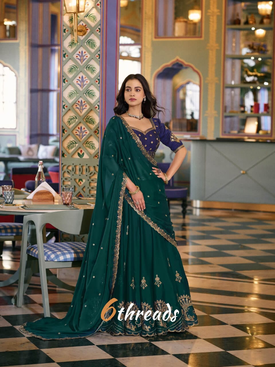 Emerald Green Rangoli Silk Lehenga Choli with Heavy Can-Can