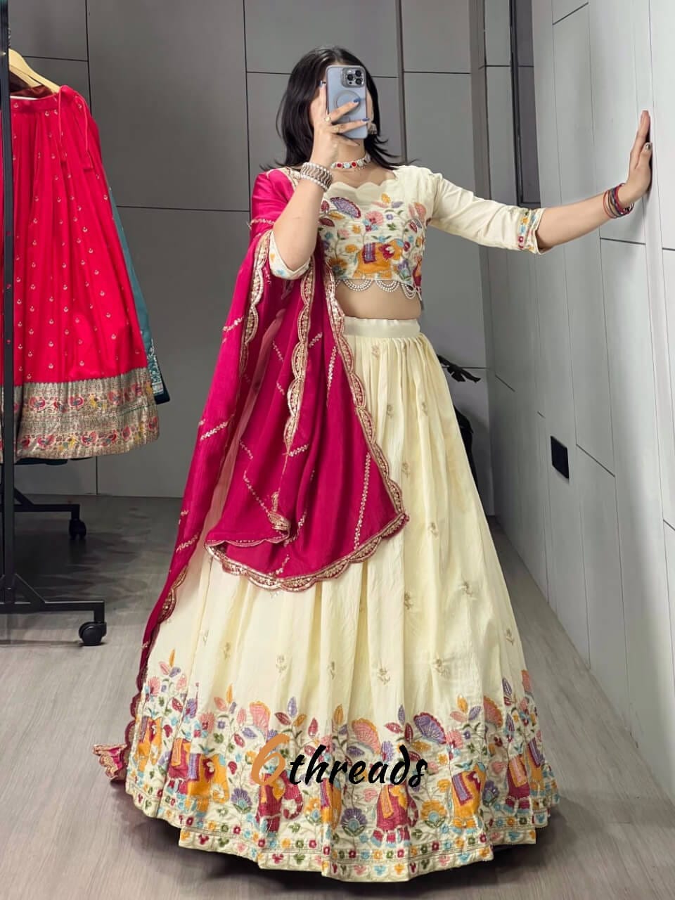 Ethnic Crush Vichitra Lehenga | Multi-Thread Embroidery