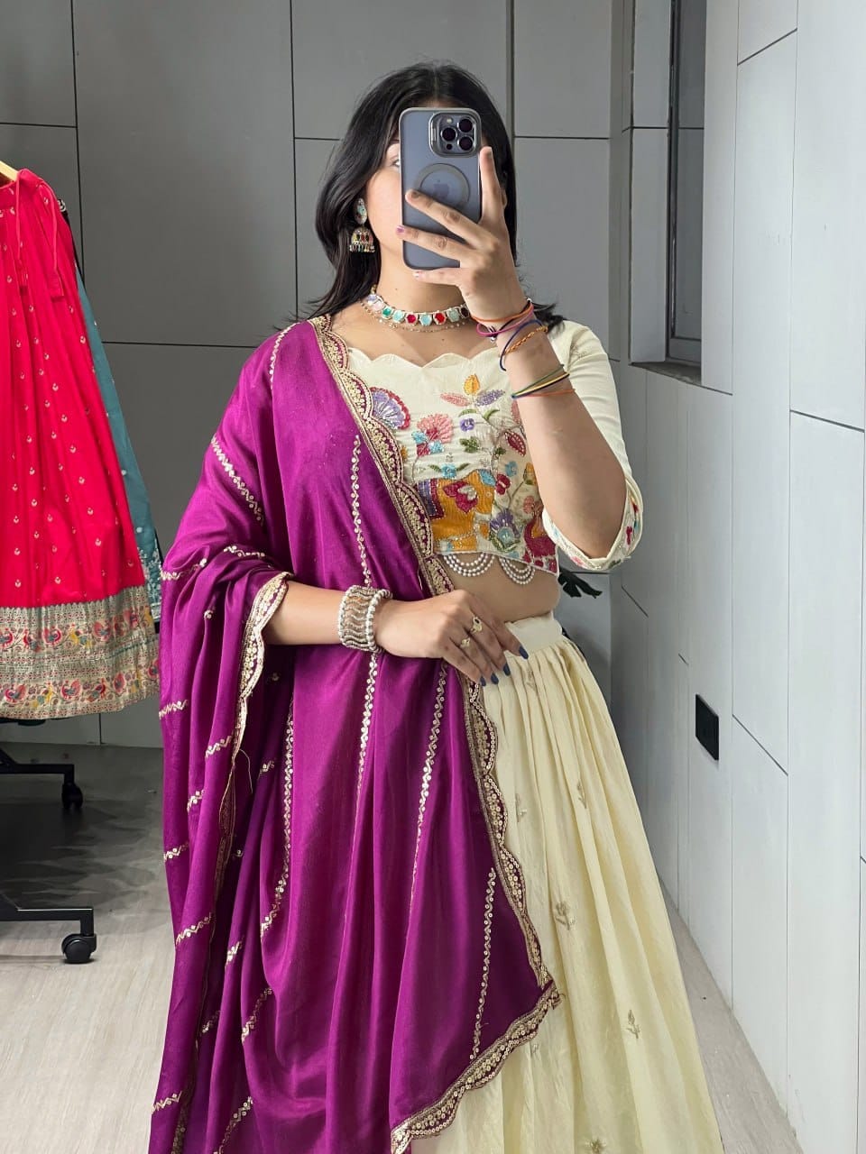 Ethnic Crush Vichitra Lehenga | Multi-Thread Embroidery