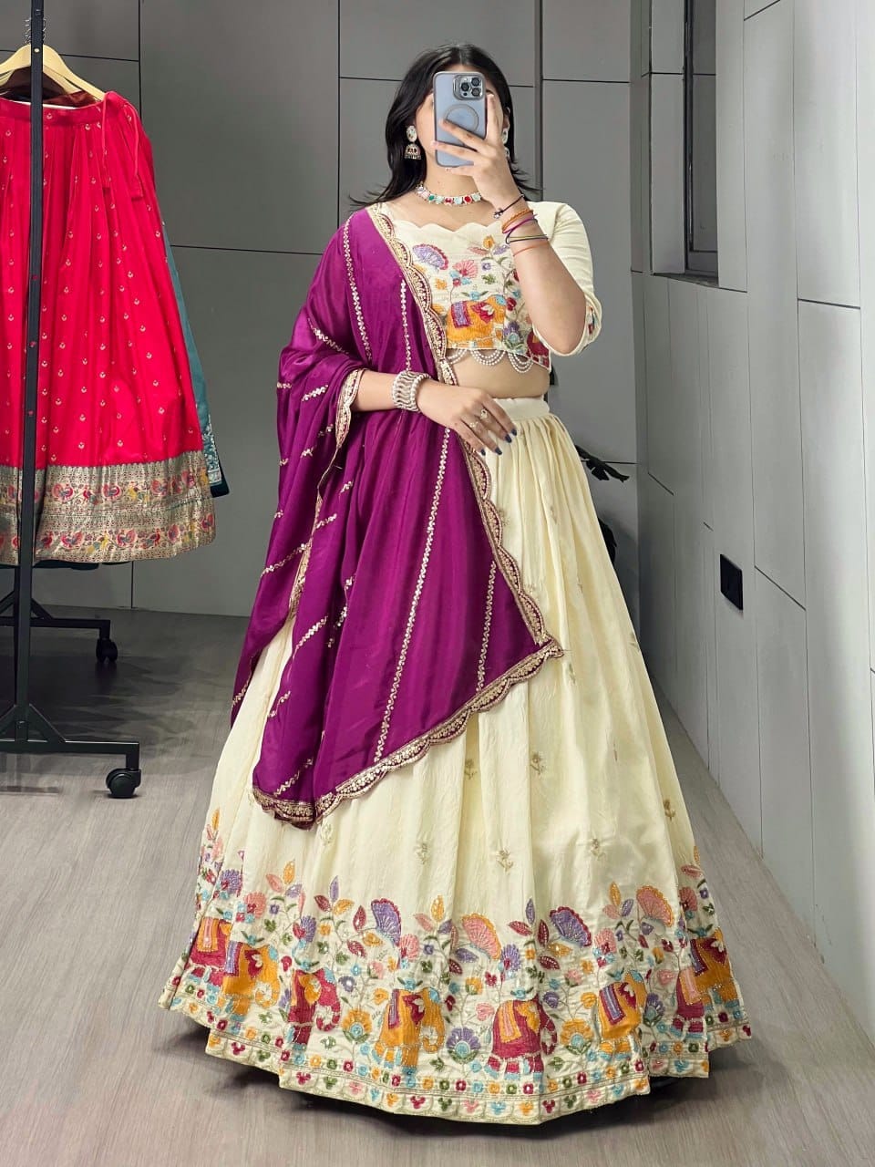 Ethnic Crush Vichitra Lehenga | Multi-Thread Embroidery