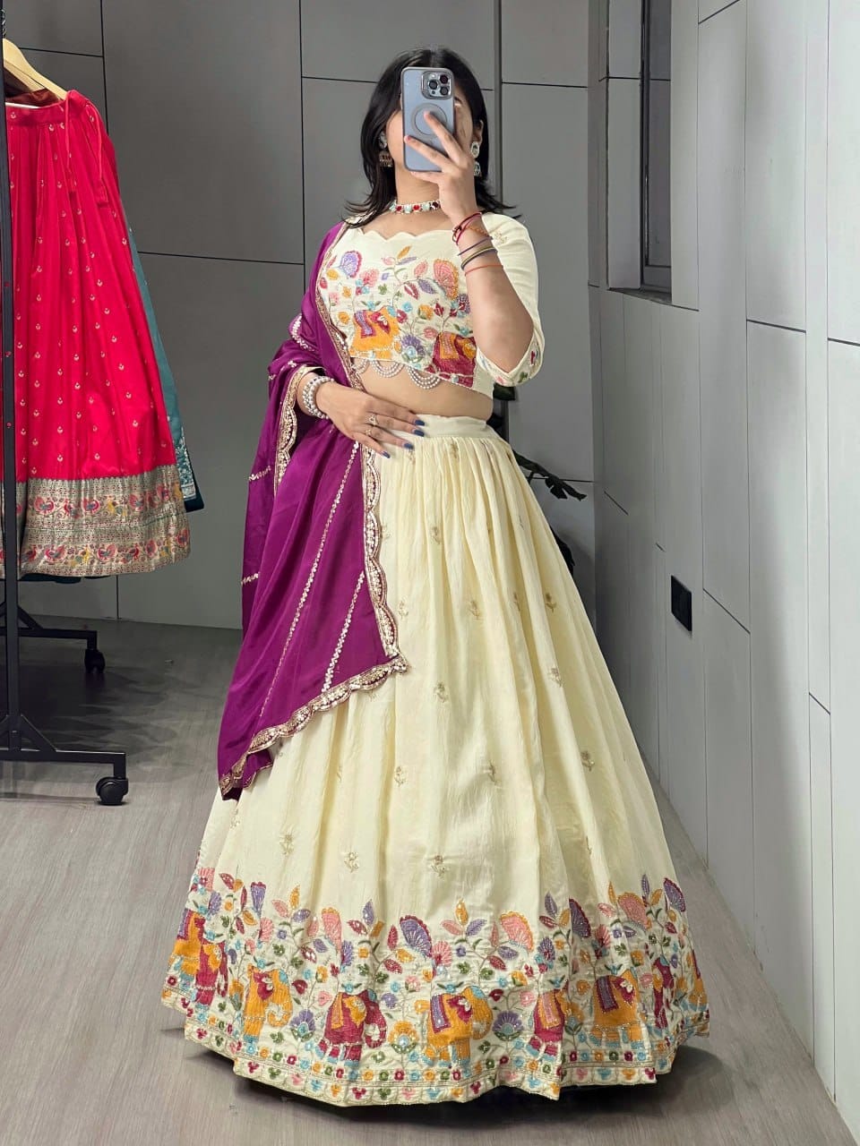 Ethnic Crush Vichitra Lehenga | Multi-Thread Embroidery