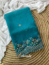Premium Two-Shaded Pure Organza Saree with Authentic Handwork Cutwork Border & Unstitched Blouse
