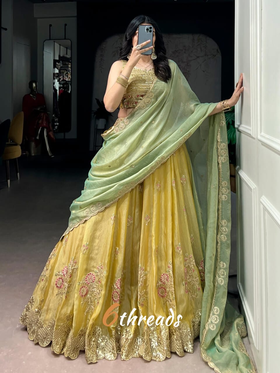 Fully Stitched Light Yellow Moss Silk Lehenga with 4m Can-Can