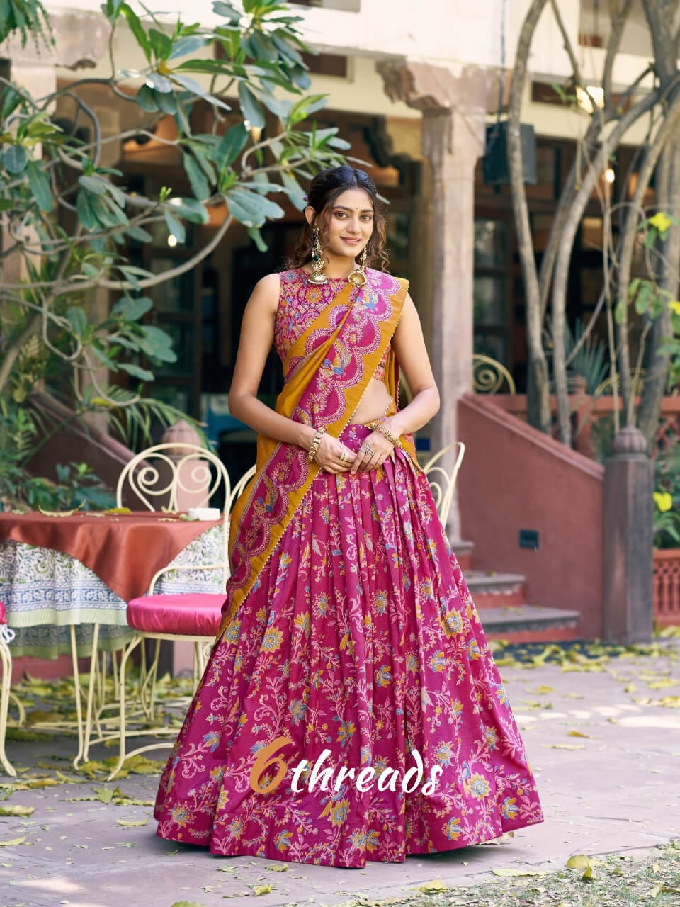 Fully Stitched Tasar Silk Foil Print Lehenga with Gotta Patti Work