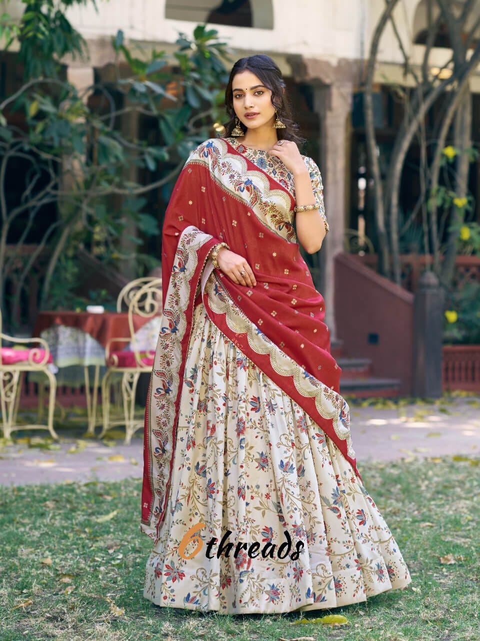 Fully Stitched Tasar Silk Foil Print Lehenga with Gotta Patti Work