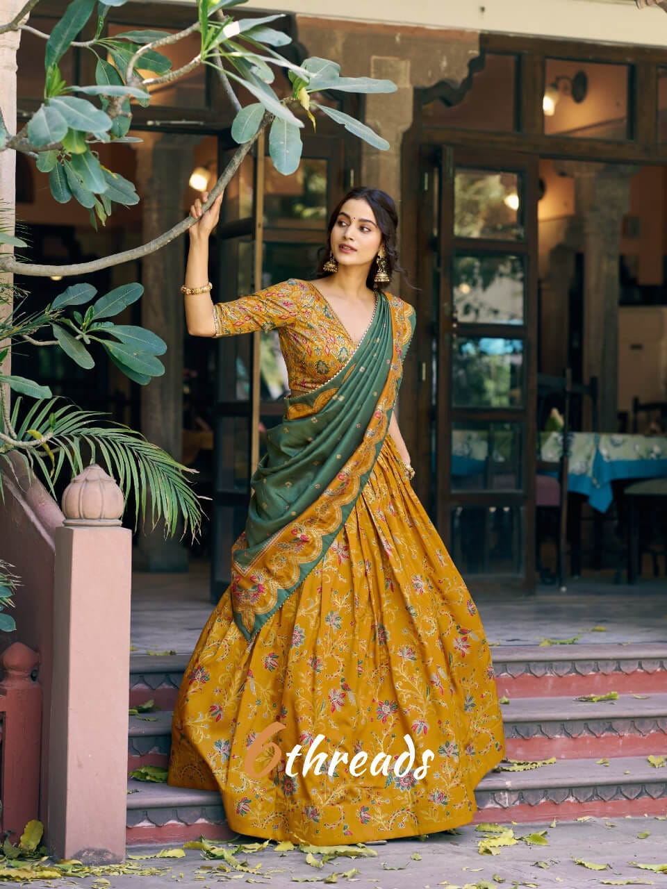 Fully Stitched Tasar Silk Foil Print Lehenga with Gotta Patti Work