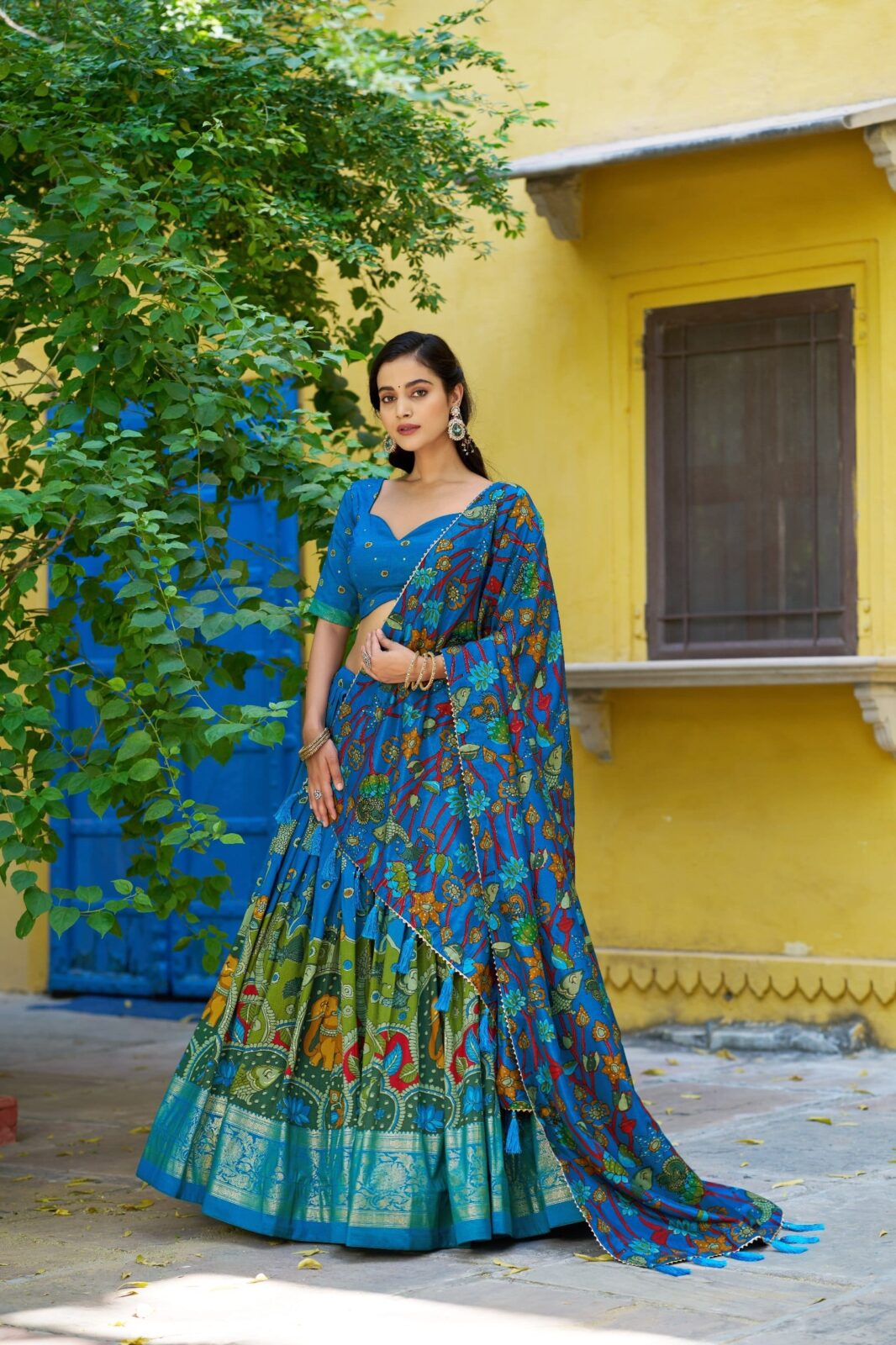 Fully Stitched Tasar Silk Kalamkari Print Lehenga Choli