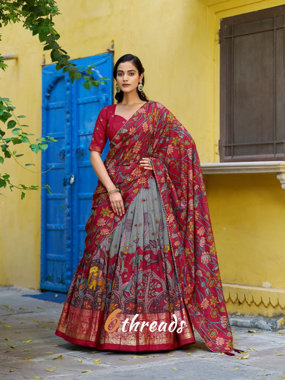 Fully Stitched Tasar Silk Kalamkari Print Lehenga Choli