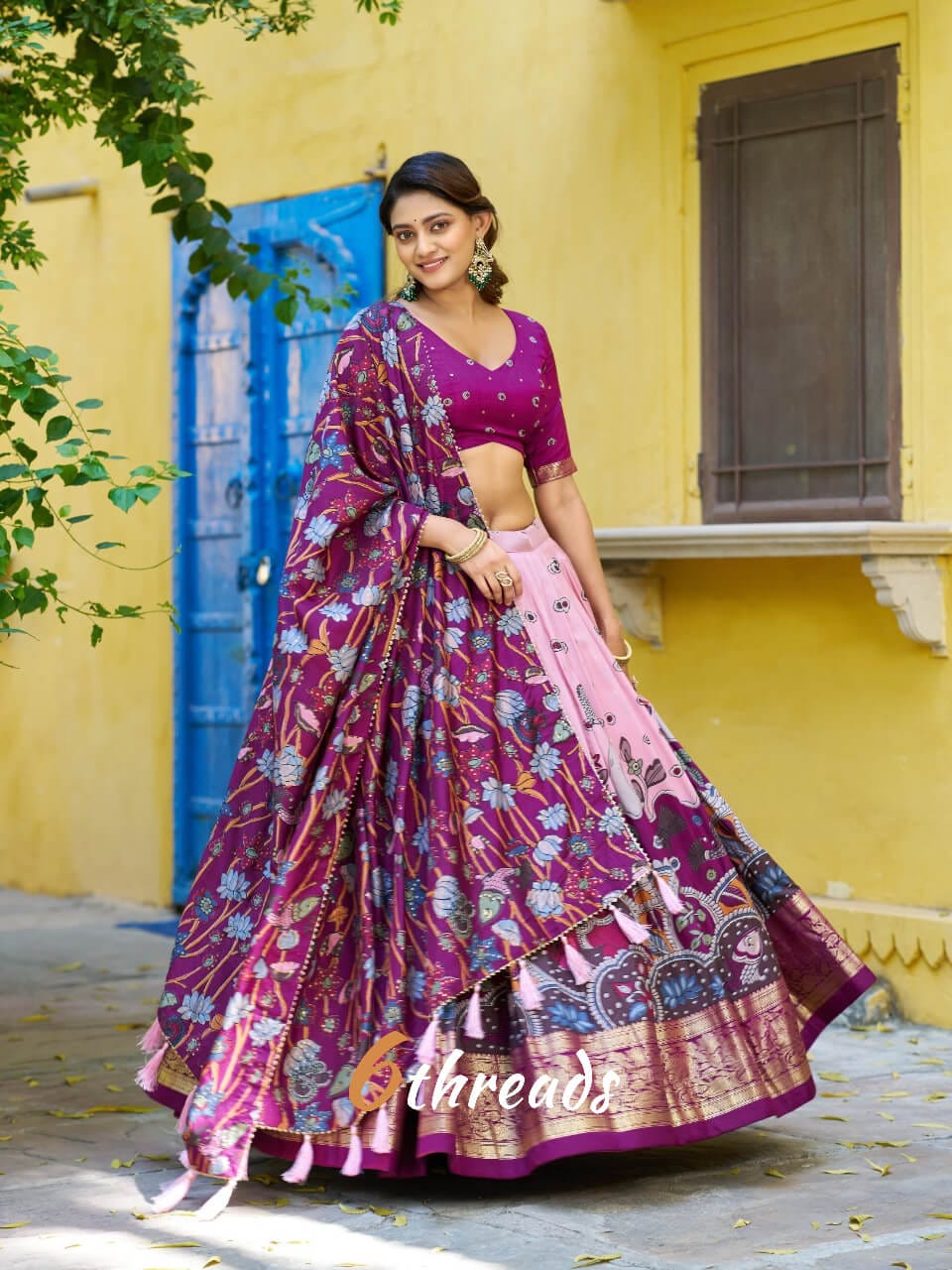 Fully Stitched Tasar Silk Kalamkari Print Lehenga Choli