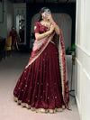 Fully Stitched Vichitra Silk Embroidery Lehenga with Ikkat Dupatta