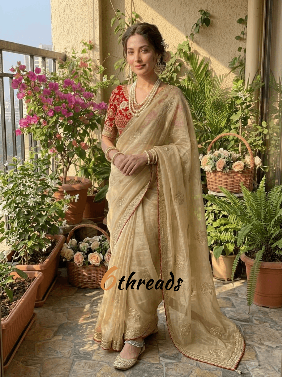 Elegant Fendy Sartin Saree with Contrast Embroidered Blouse