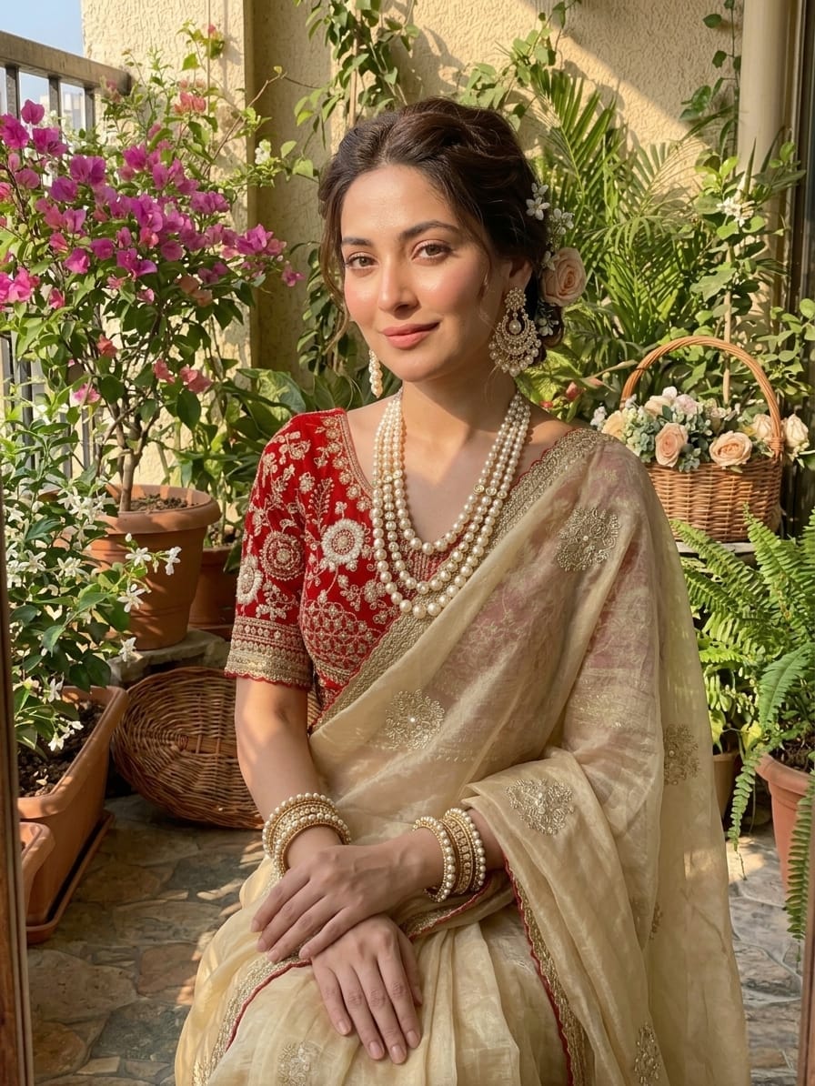 Elegant Fendy Sartin Saree with Contrast Embroidered Blouse