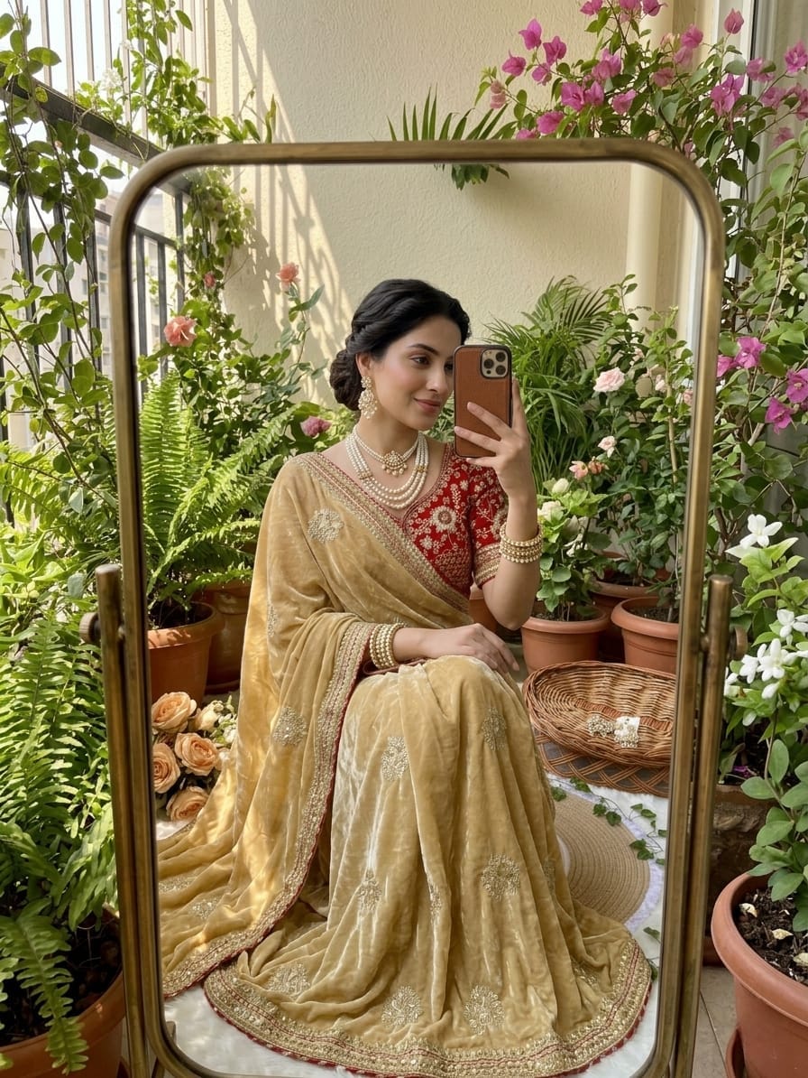 Elegant Fendy Sartin Saree with Contrast Embroidered Blouse