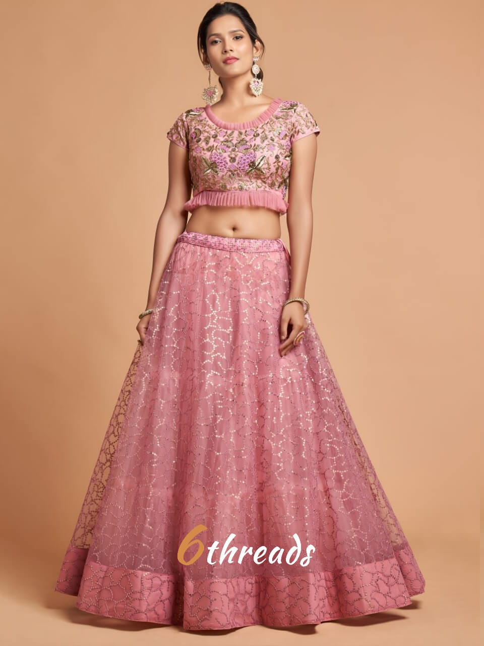 Graceful Blush Pink Sequins Lehenga Choli