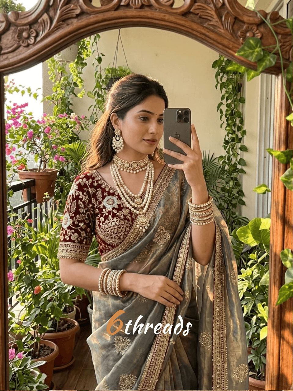 Elegant Fendy Sartin Saree with Contrast Embroidered Blouse
