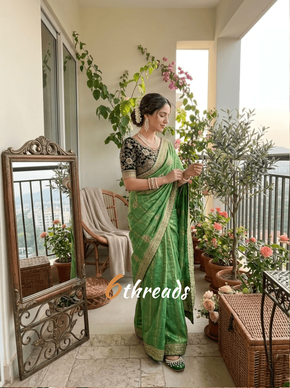 Elegant Fendy Sartin Saree with Contrast Embroidered Blouse