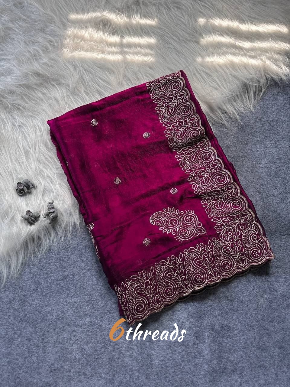 Premium Blooming Fandy Silk Saree with Heavy Embroidered Border & Unstitched Blouse