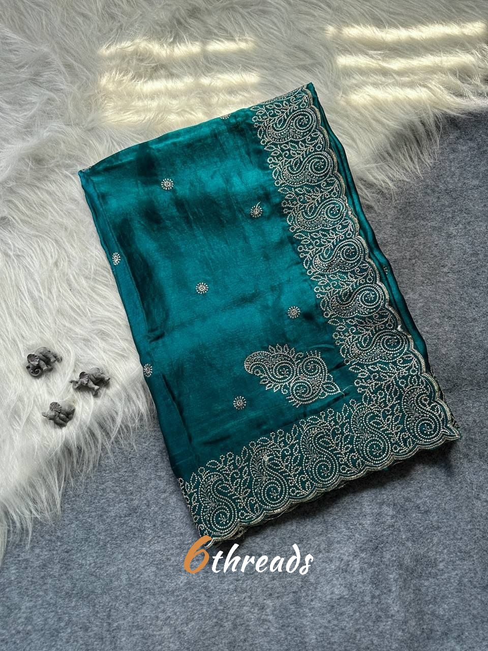 Premium Blooming Fandy Silk Saree with Heavy Embroidered Border & Unstitched Blouse