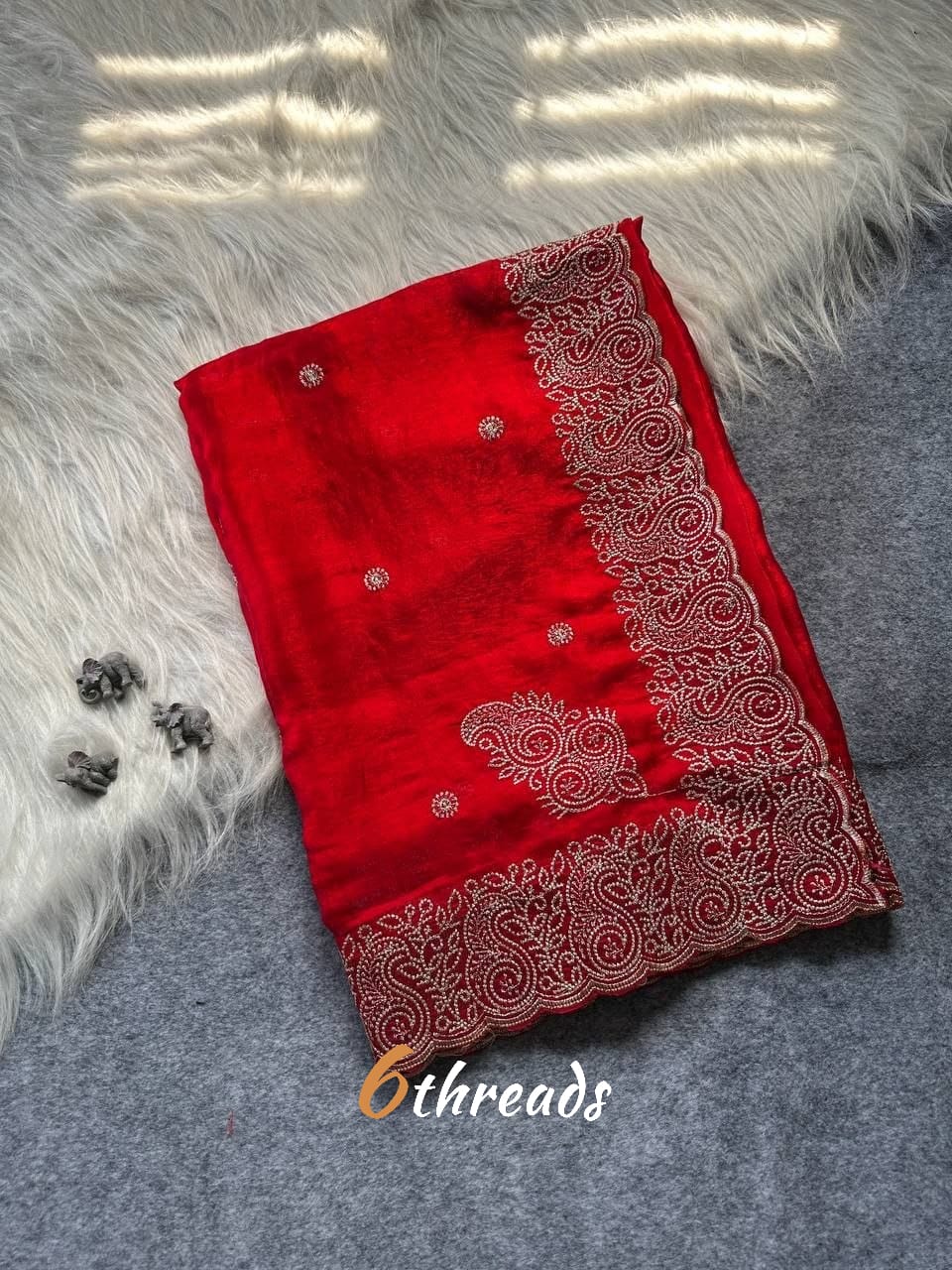 Premium Blooming Fandy Silk Saree with Heavy Embroidered Border & Unstitched Blouse