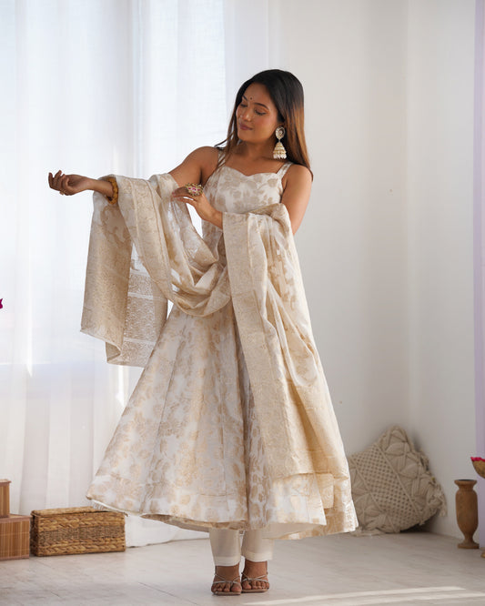 Classic Banarasi Jackquard Dola Silk Fabric Anarkali Suit