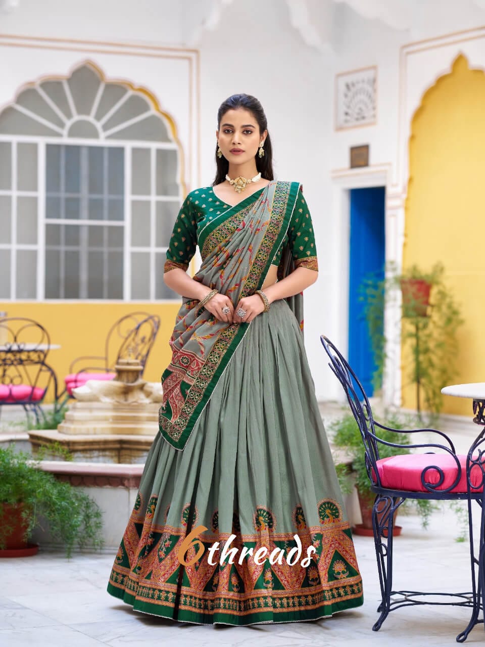 Iconic Sparkle Tasar Silk Lehenga | Designer Lace Border