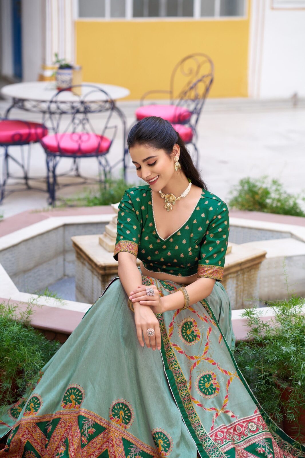 Iconic Sparkle Tasar Silk Lehenga | Designer Lace Border