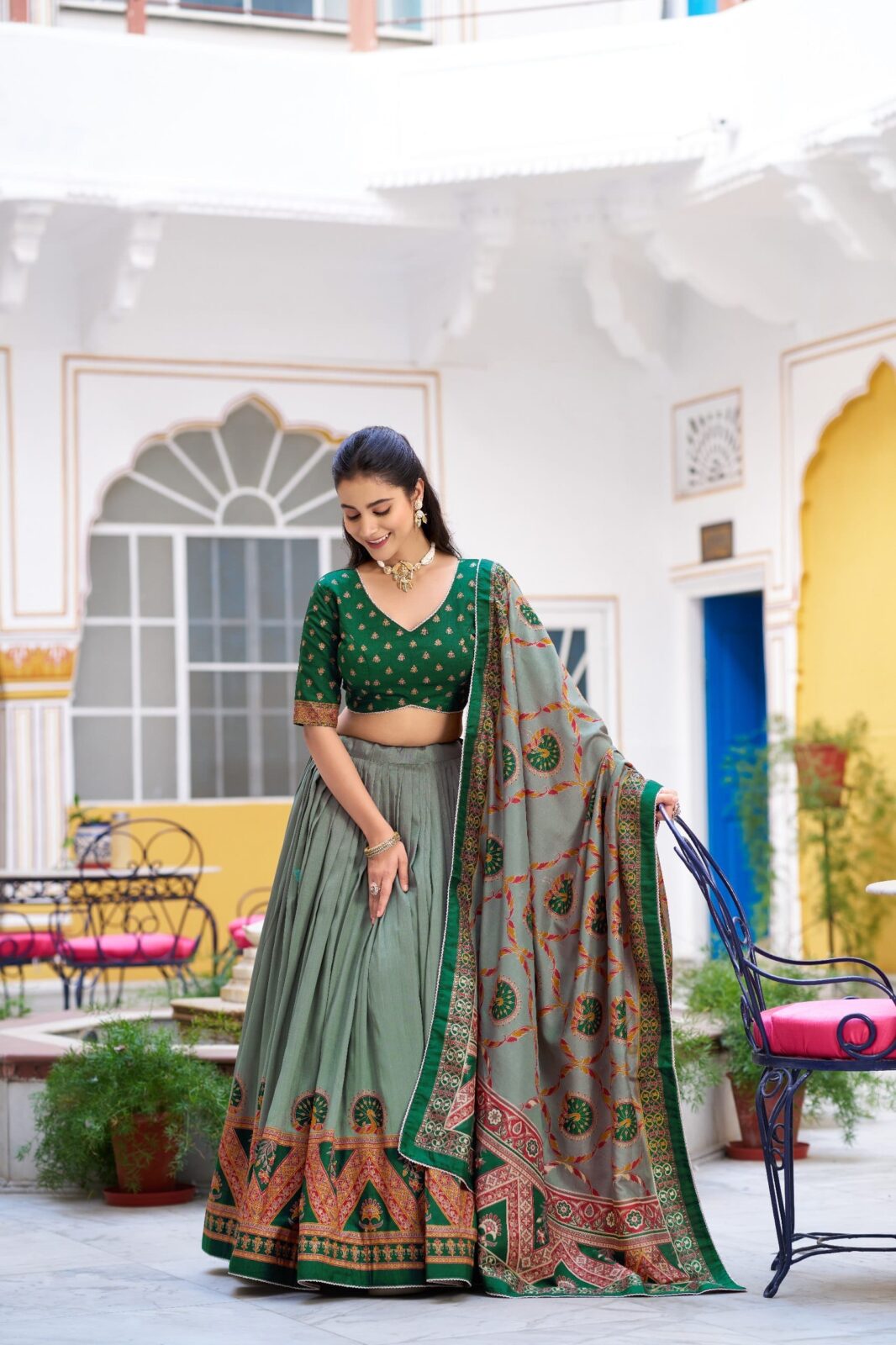Iconic Sparkle Tasar Silk Lehenga | Designer Lace Border