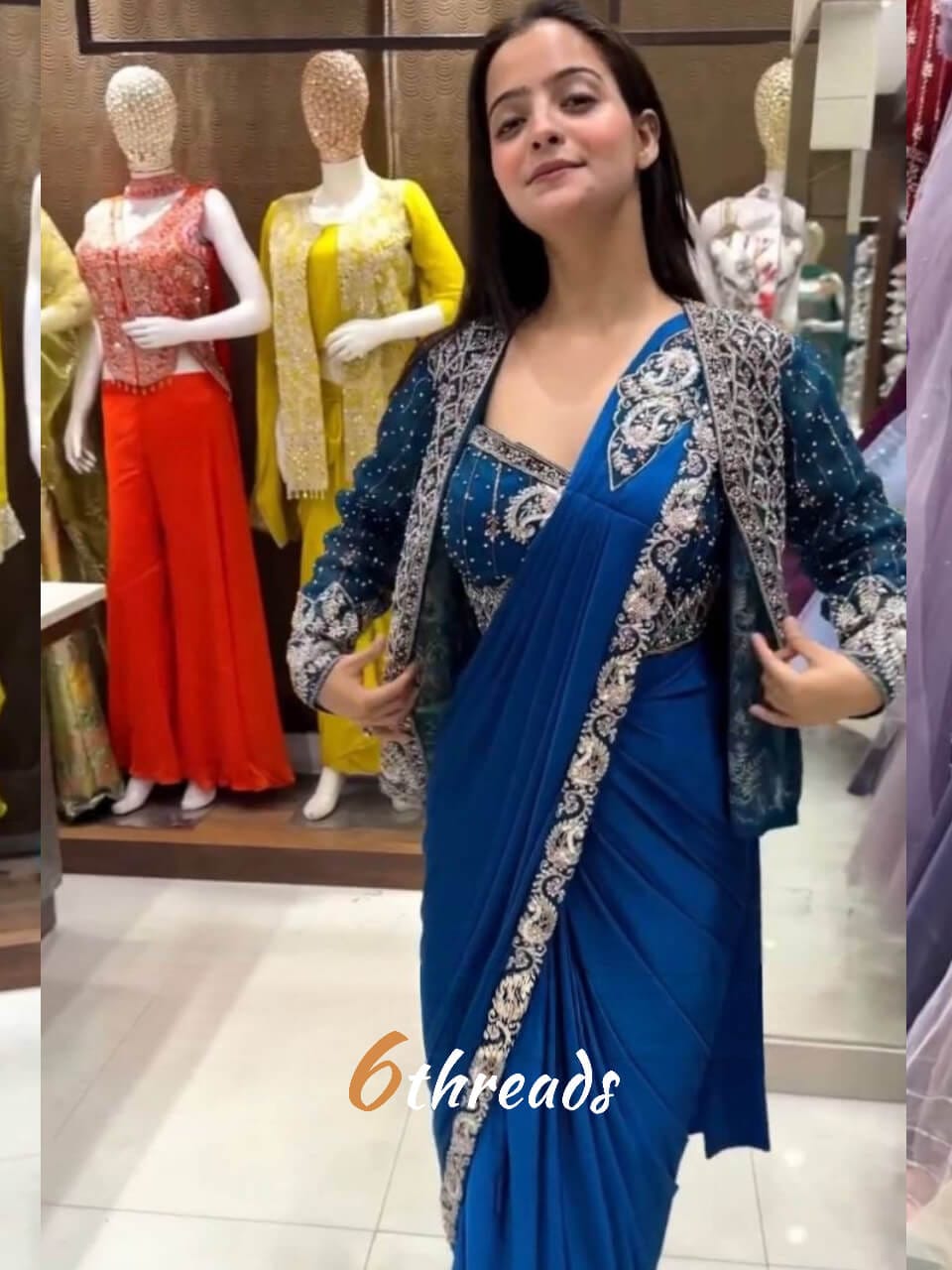 Indo-Western Rangoli Silk Draped Saree Set