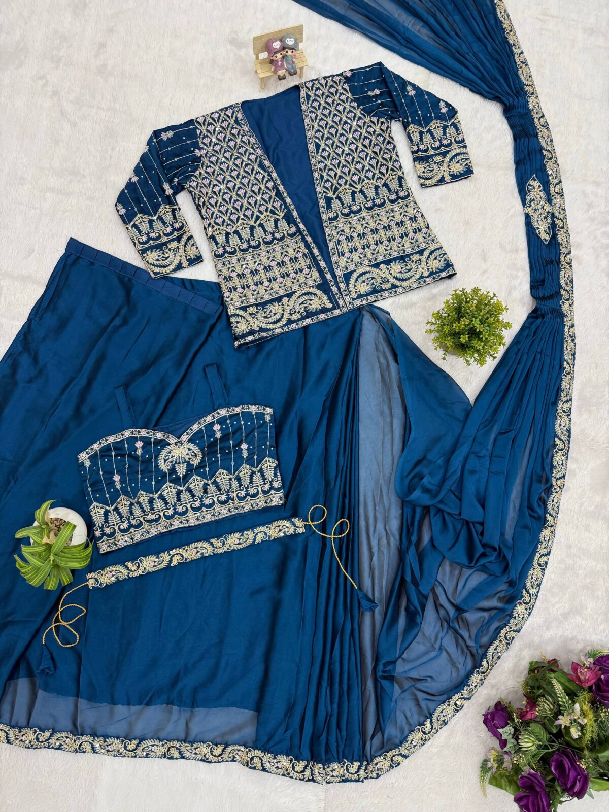 Indo-Western Rangoli Silk Draped Saree Set