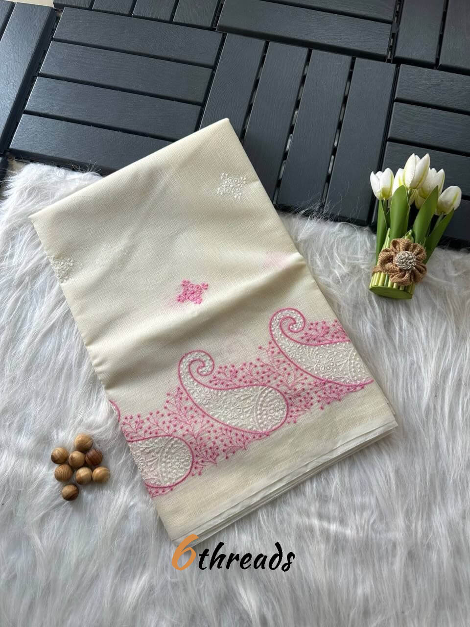 Premium Soft Doriya Saree with Paisley Embroidery & Stitched Blouse