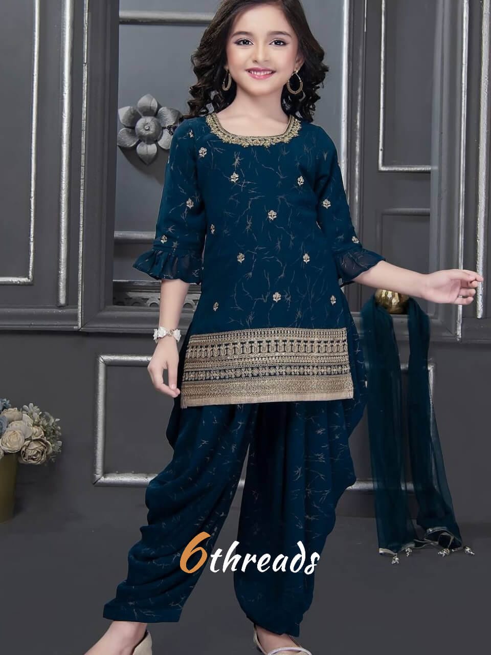 Kids’ Chinon Silk Dhoti Salwar Suit with Digital Print