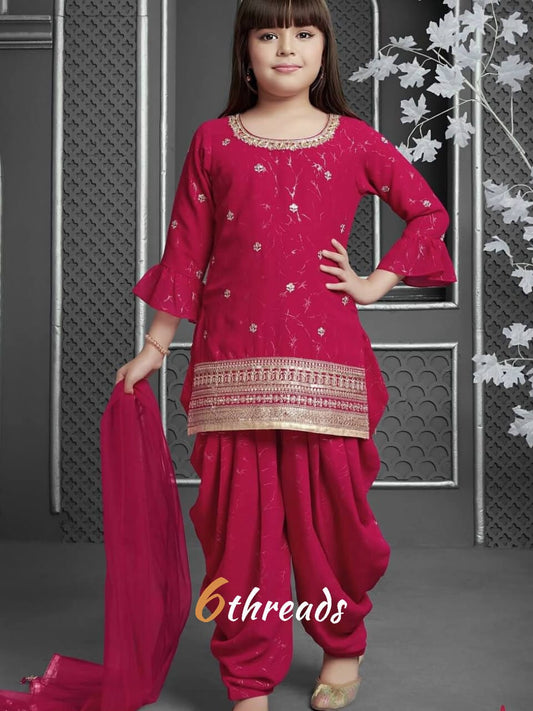 Kids’ Chinon Silk Dhoti Salwar Suit with Digital Print