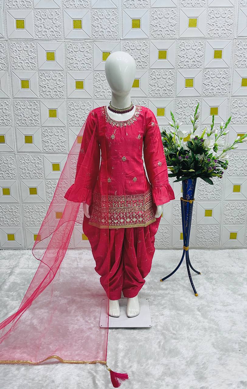 Kids’ Chinon Silk Dhoti Salwar Suit with Digital Print