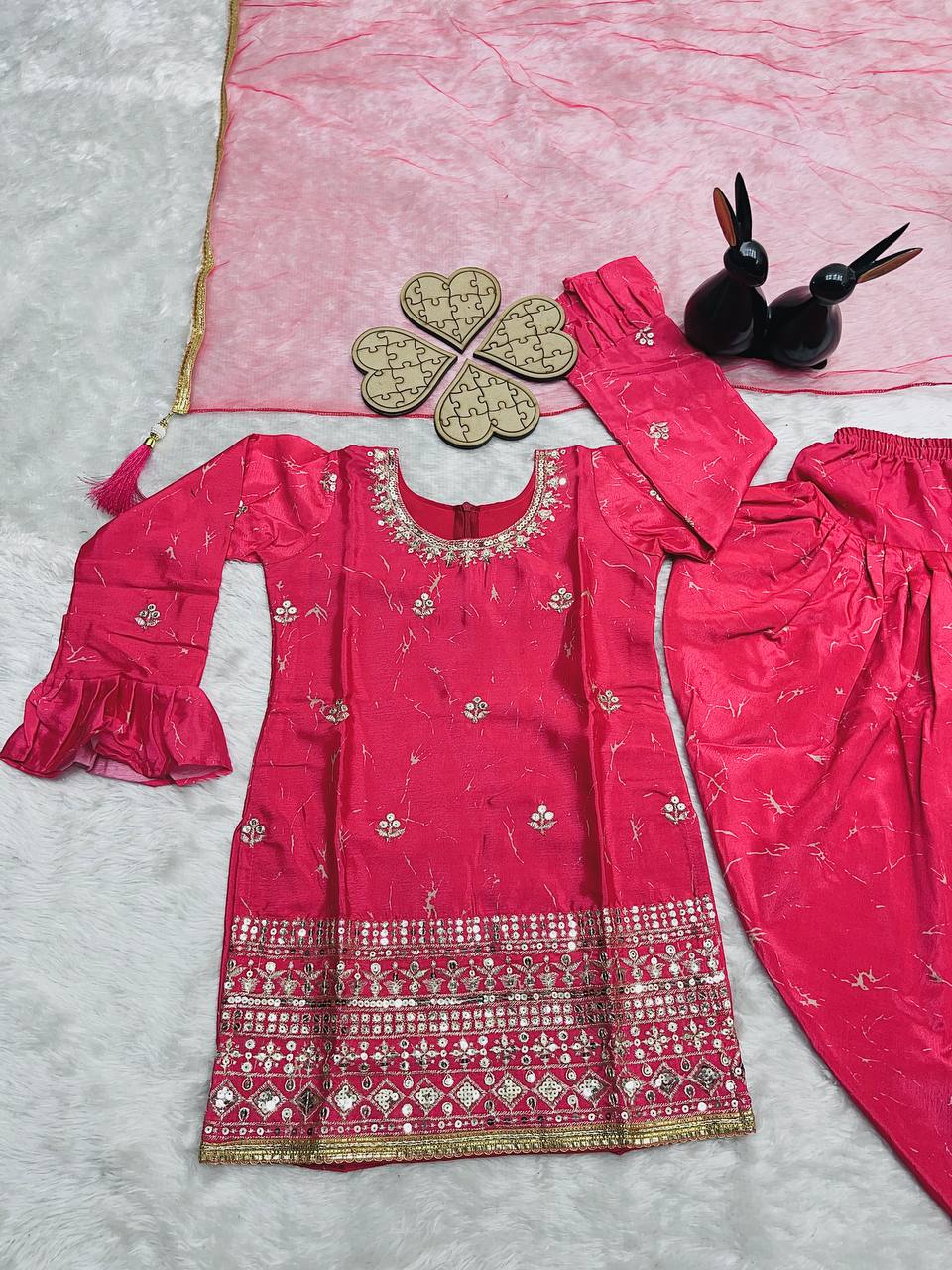 Kids’ Chinon Silk Dhoti Salwar Suit with Digital Print