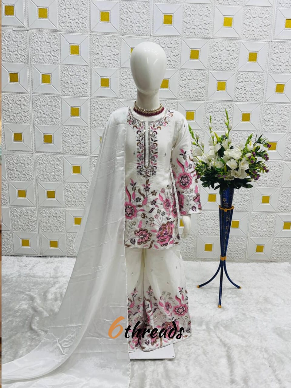 Kids’ Chinon Silk Sharara Suit with Sequence Work