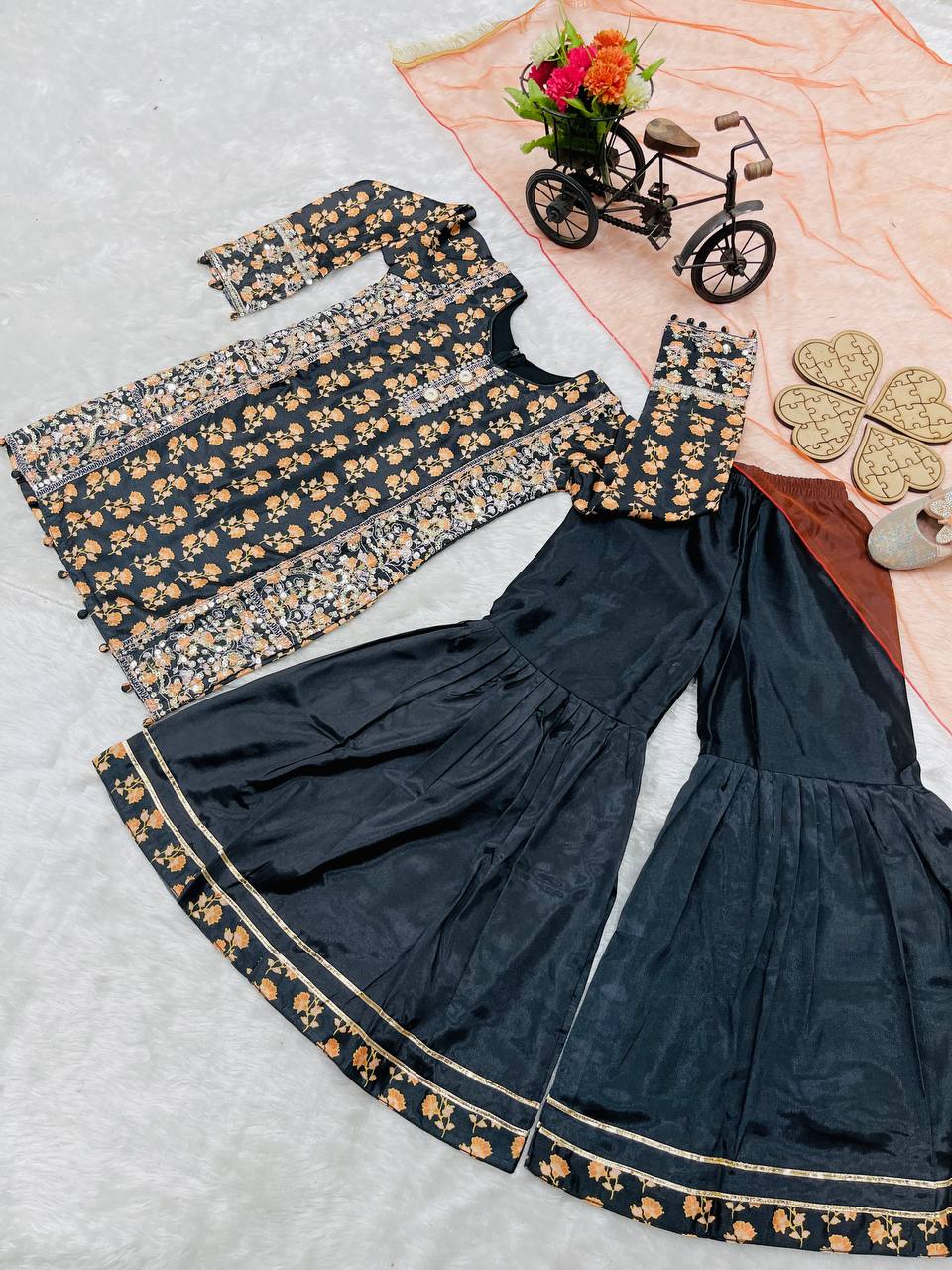 Kids’ Digital Print Chinon Sharara Suit