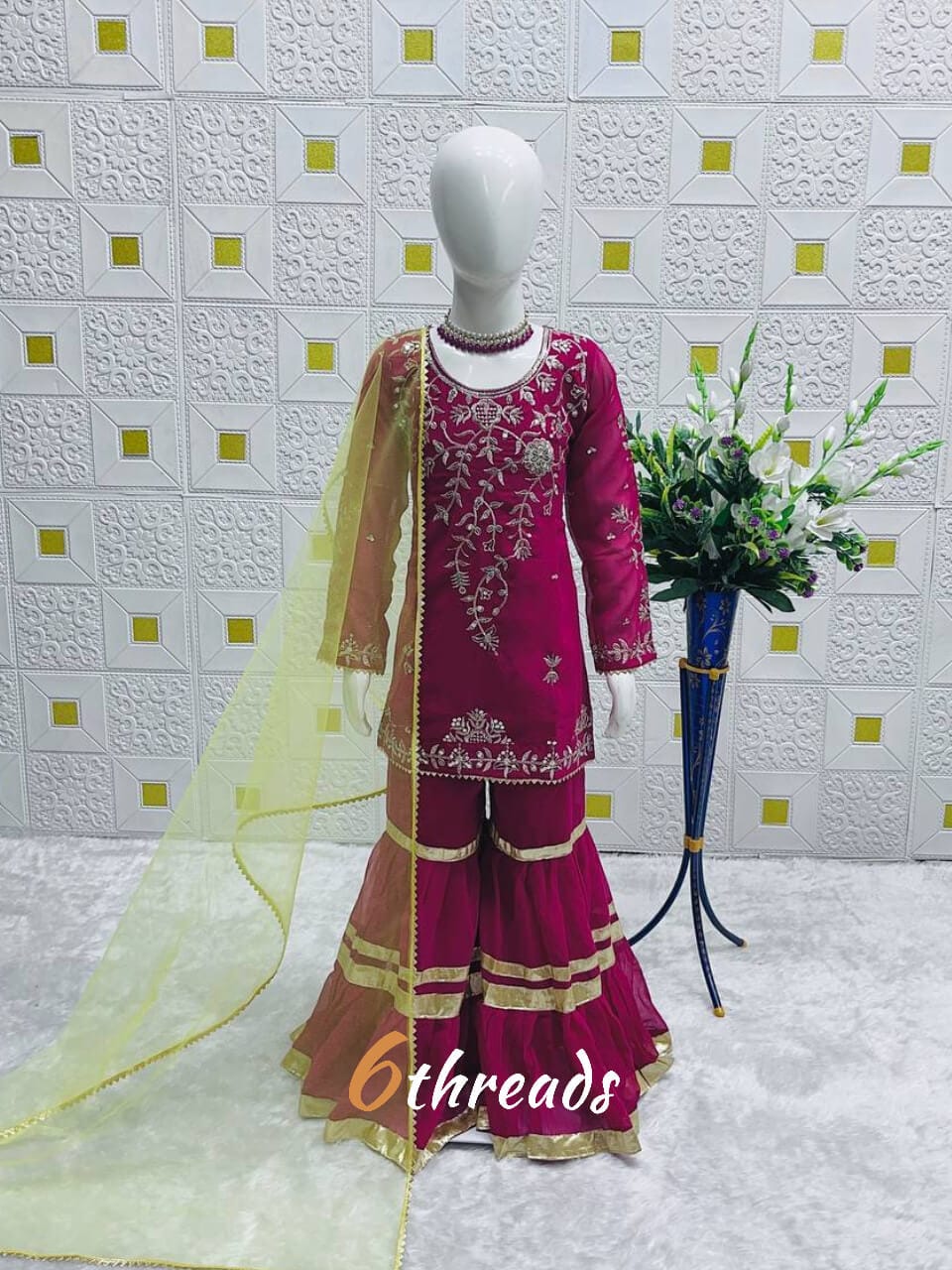 Kids’ Georgette Sharara Set with Sequence Embroidery