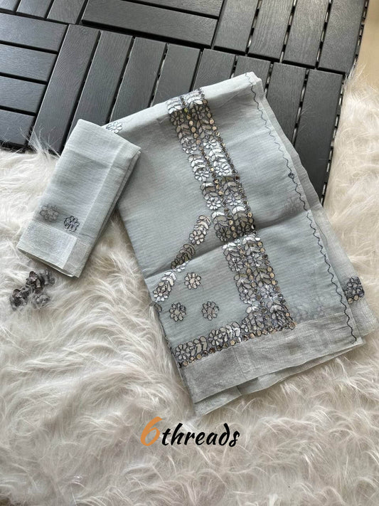 Premium Kota Doriya Saree with Rajasthani Gotapatti Work & Unstitched Blouse