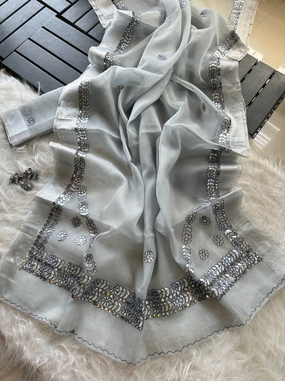 Premium Kota Doriya Saree with Rajasthani Gotapatti Work & Unstitched Blouse