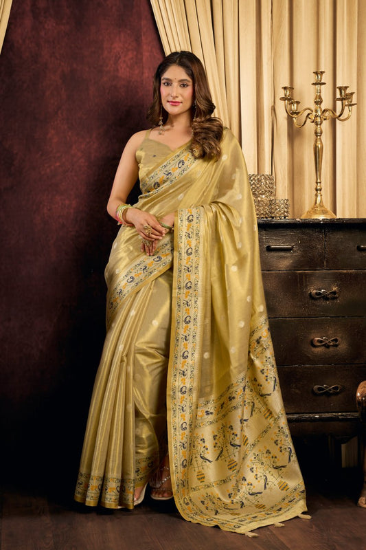Banarasi Silk Designer Saree with Rich Zari Weaving & Peacock Motifs