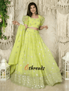 Lime Green Sequins Embroidered Lehenga with Puff Sleeve Blouse & Dupatta