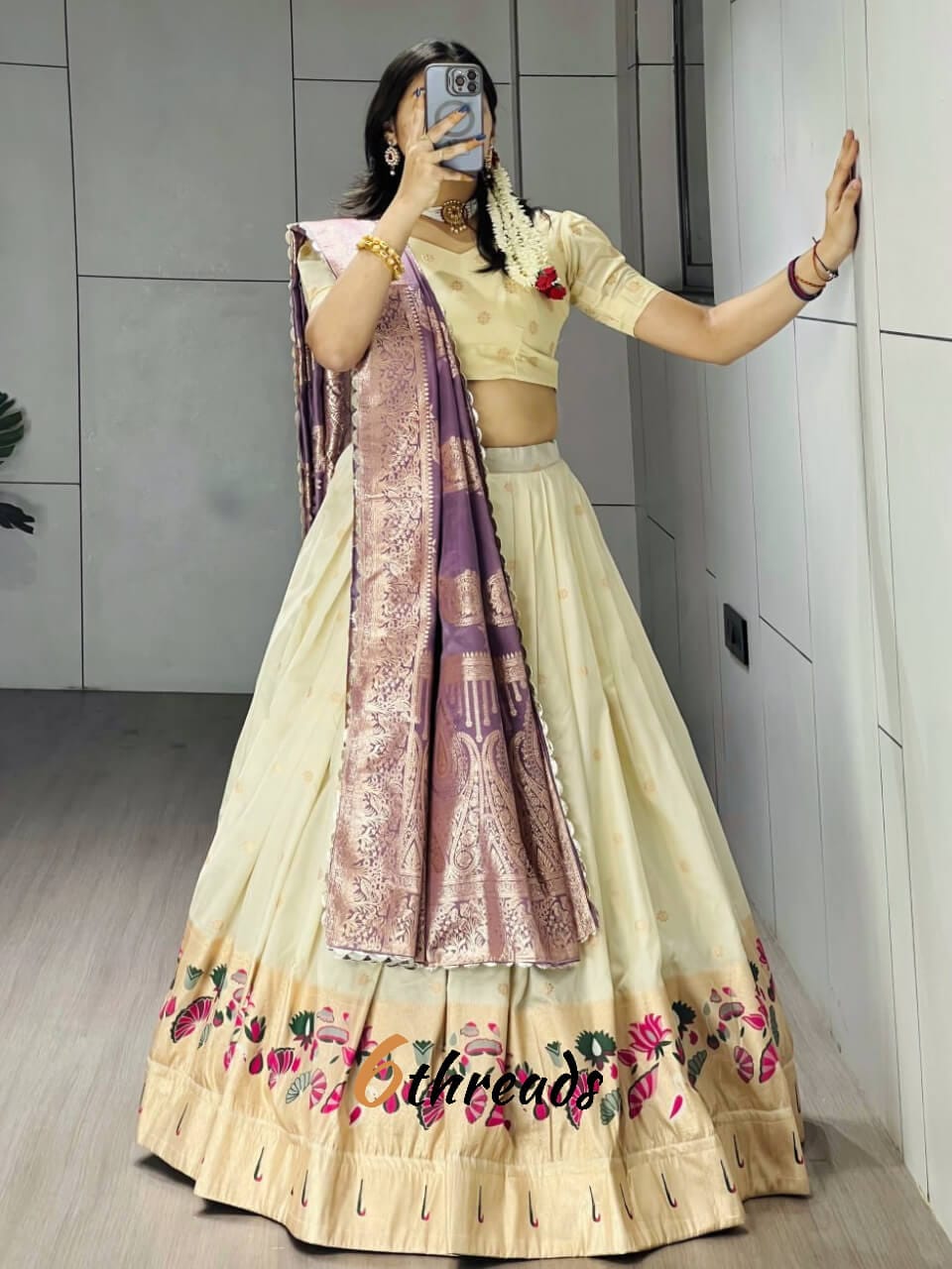 Lotus Edition Paithani Lehenga | Pastel Zari Weaving
